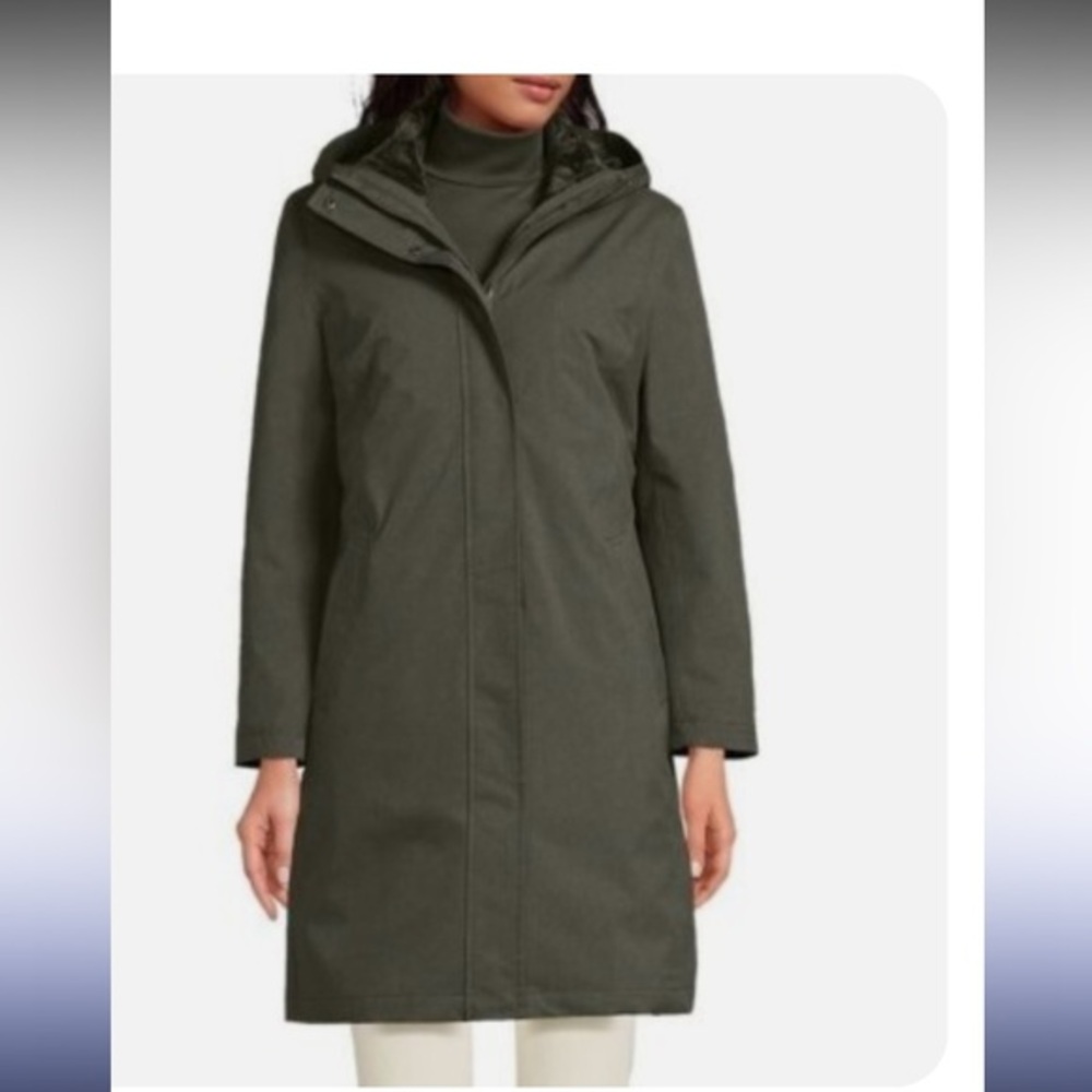 Lands End Green Teal 3 in 1 Primaloft Parka coat 3 jackets in one lined coat L